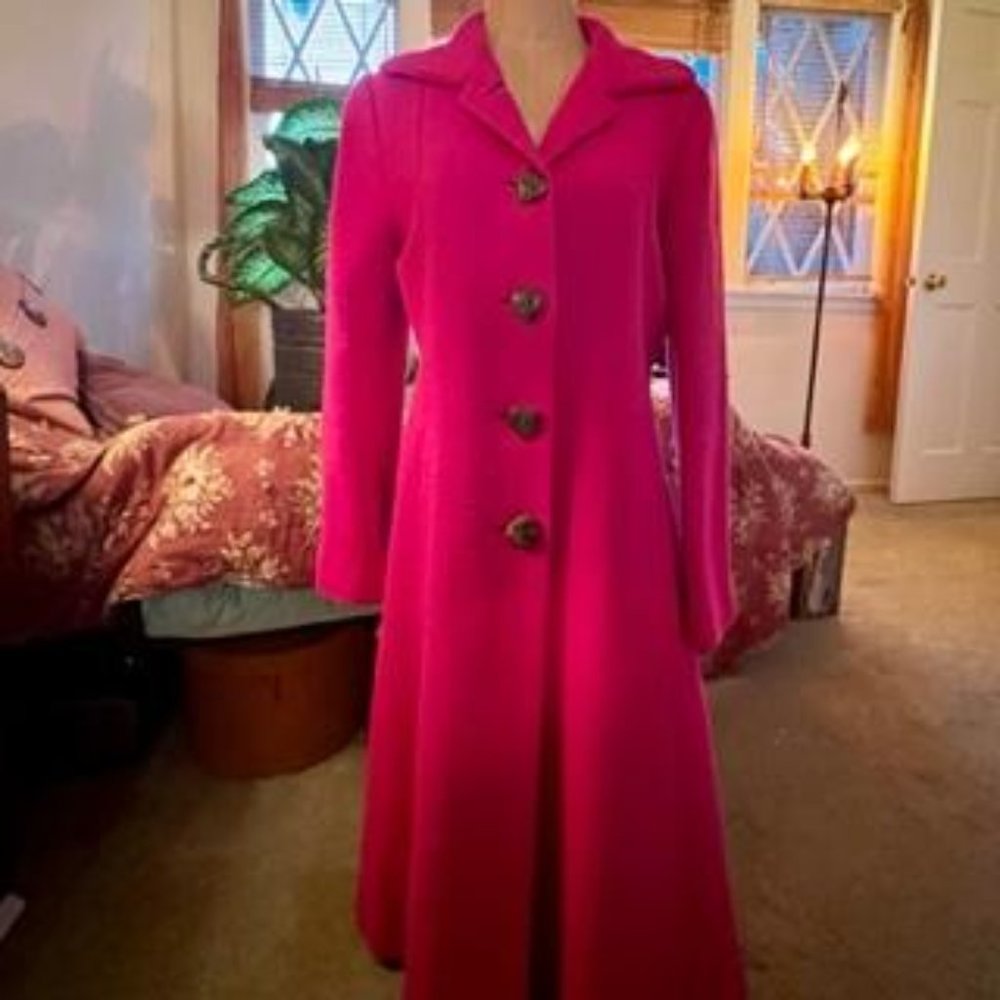 Vintage 90s Hot Pink Harris Tweed/Jungal Overcoat - RARE!